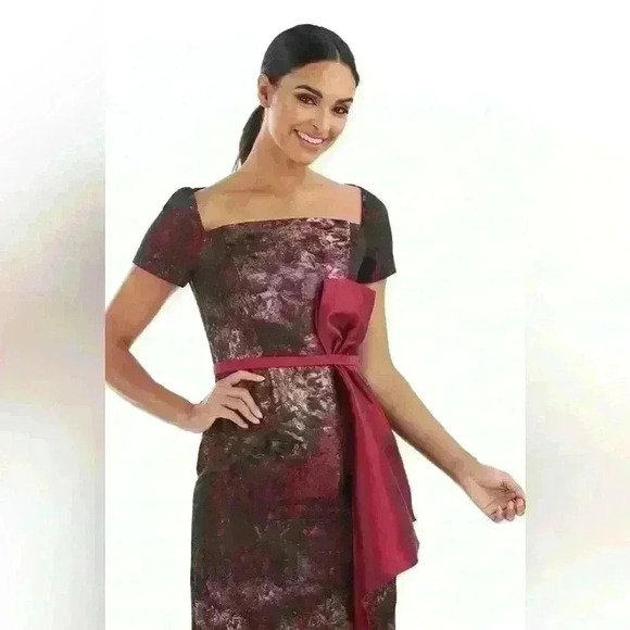 NWT KAY UNGER Bow Layne Jacquard Column Dress - Picture 3 of 15